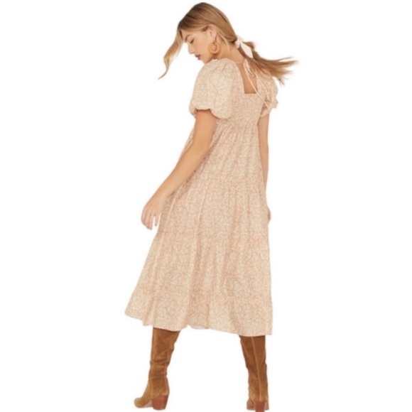 NWT Show Me Your Mumu Odette Midi Dress Ditsy Daisy Beige Linen Blend size XL - Picture 7 of 16